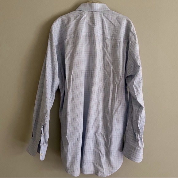 Ike Behar Men’s 16-1/2 35 Dress Shirt Blue and Brown Plaid on White Background - Picture 2 of 3